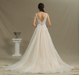 Sleeveless V-Neck Straps A-Line Backless Wedding Dress with Appliques BM bride