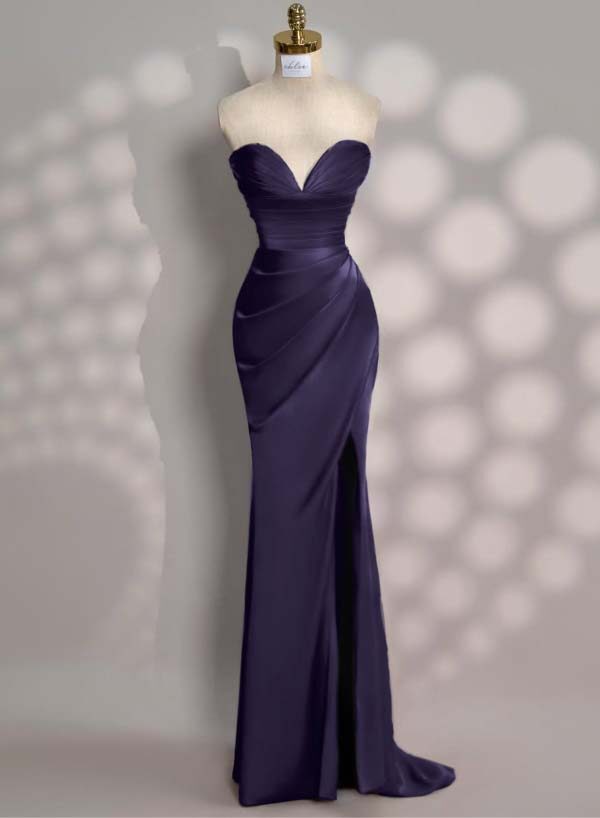 Strapless Sleeveless Mermaid Long Prom Dress With Front Split