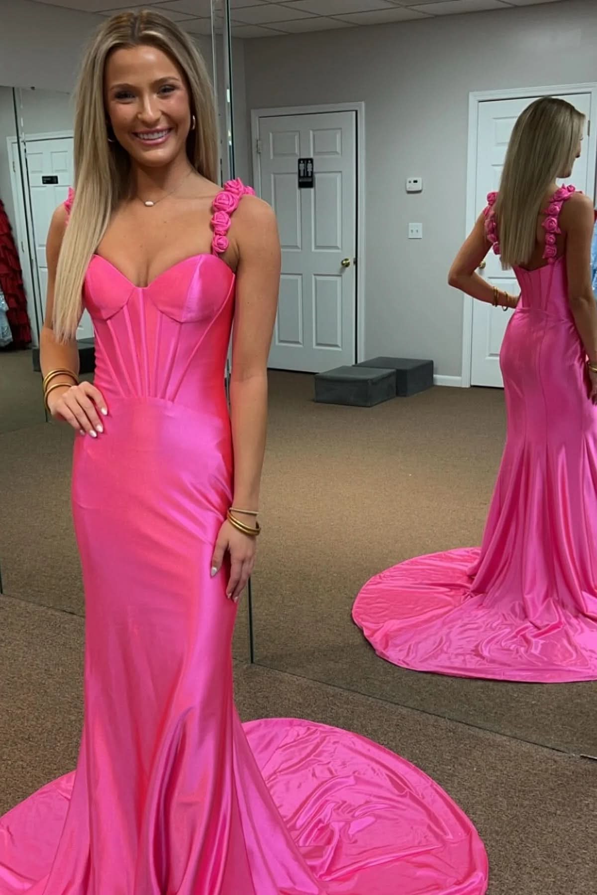 Chic A-Line Tulle Prom Dress with Delicate Floral Appliques and Elegant Flow BM bride