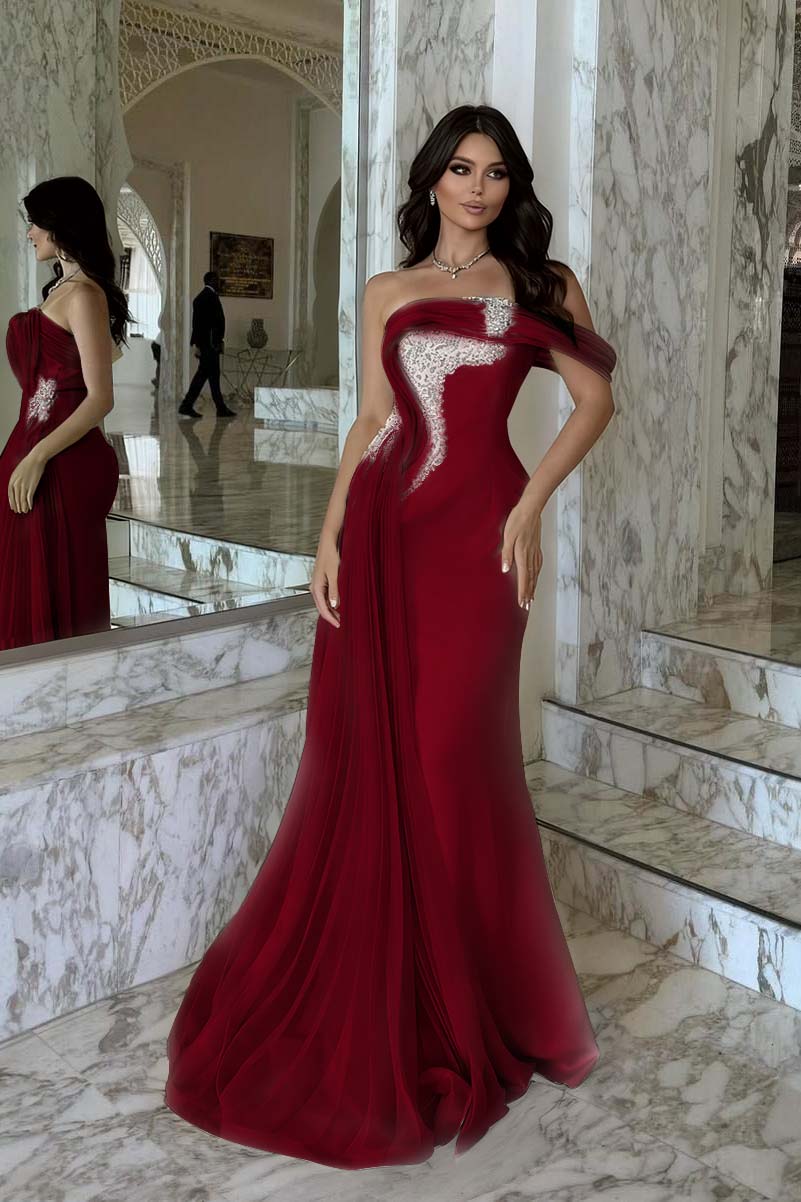One Shoulder Sleeveless Long Mermaid Prom Dress With Beading BMBRIDE