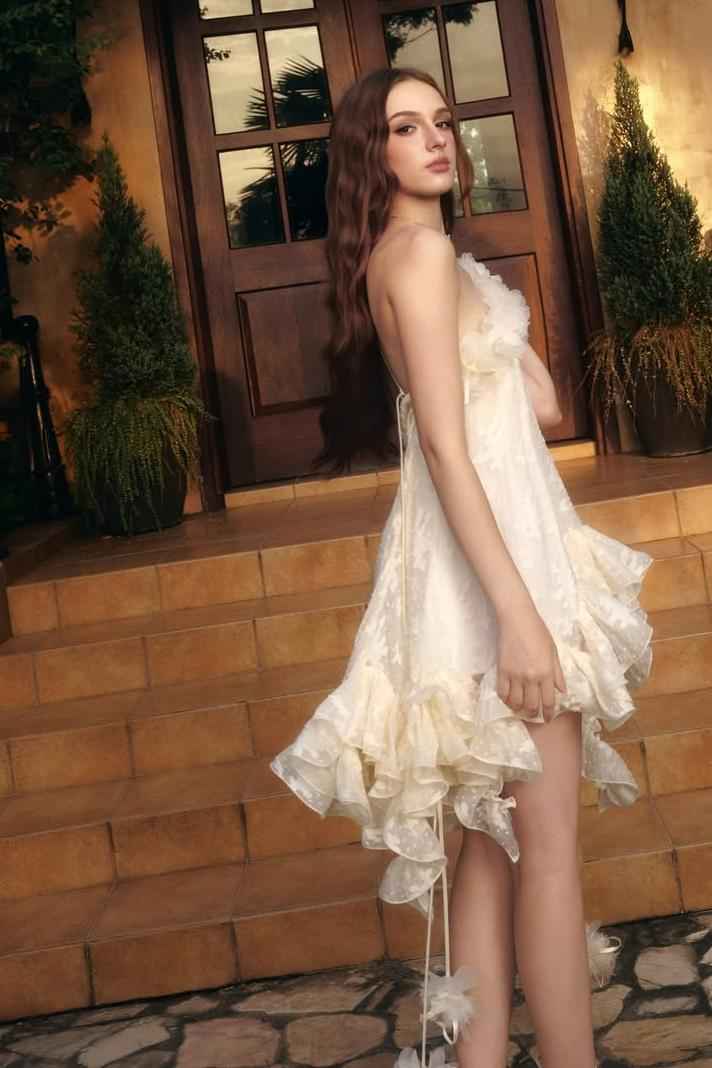 One Shoulder Sleeveless Short Prom Dress With Applique Ruffle