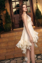 One Shoulder Sleeveless Short Prom Dress With Applique Ruffle