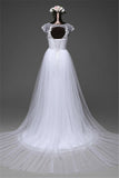 Jewel Neck Long Mermaid Lace Wedding Dress with Tulle Overskirt BM bride