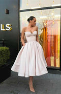Strapless Sweetheart Sleeveless A Line Prom Dress With Pockets