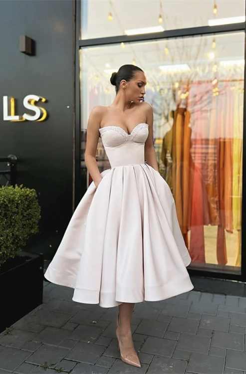 Strapless Sweetheart Sleeveless A Line Prom Dress With Pockets