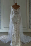 Long Sleeve White Wedding Dress with Beading on Tulle BM bride