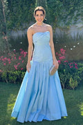 Chic Strapless Sleeveless Long Prom Dress With Pleated Bowknot