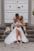 Gorgeous Long A-line Wedding Dress Sweetheart Front Slit With Lace Tulle BM bride