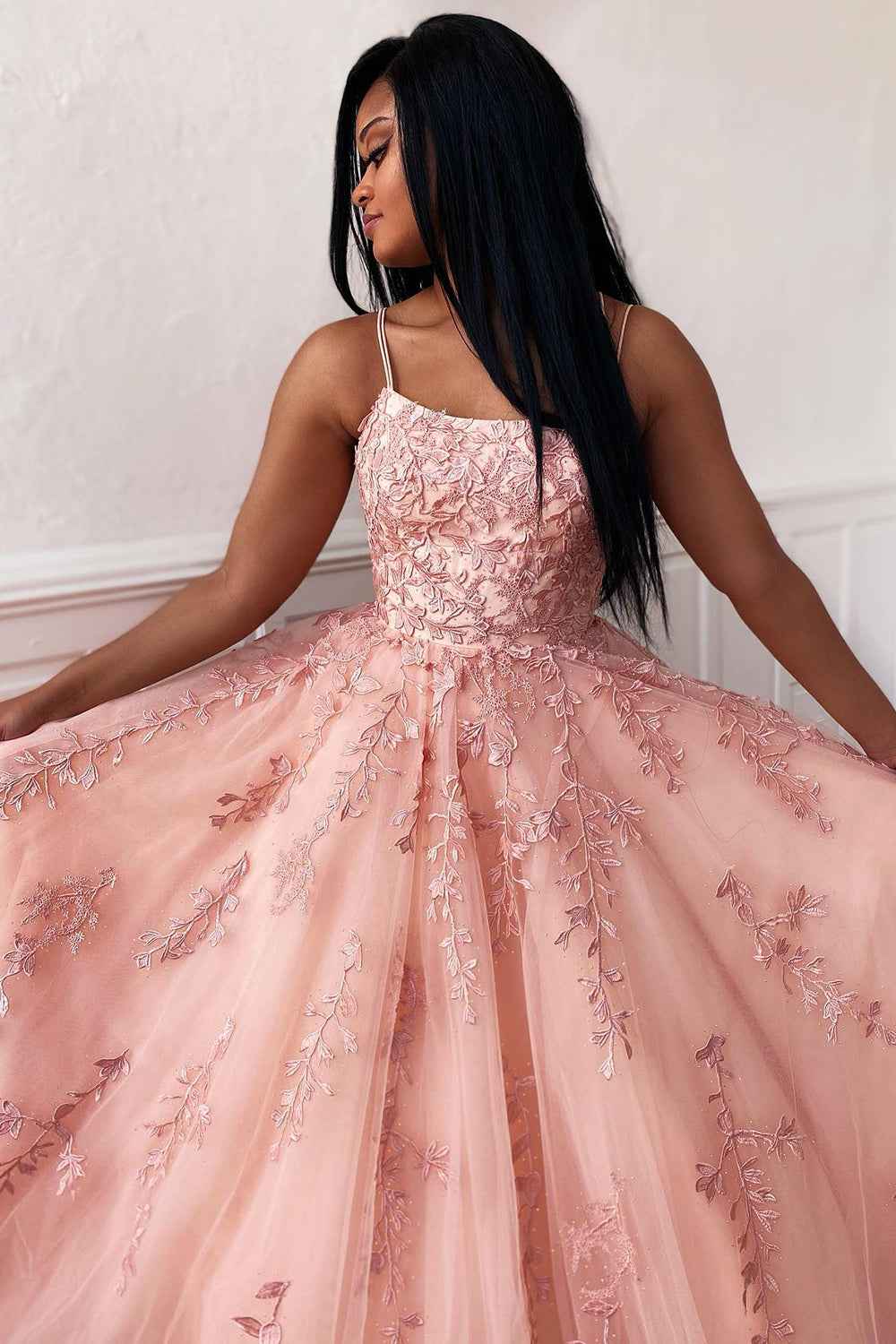 Princess Yellow Spaghetti Straps Prom Dress
