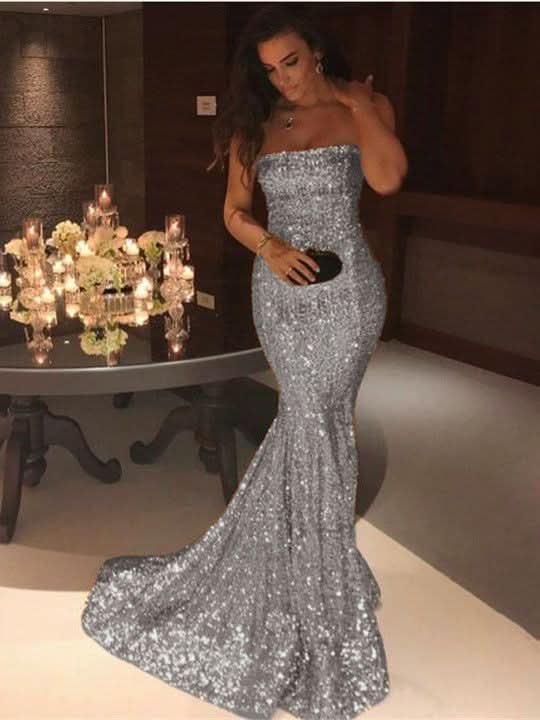 Strapless Sequins Mermaid Evening Dress BM bride