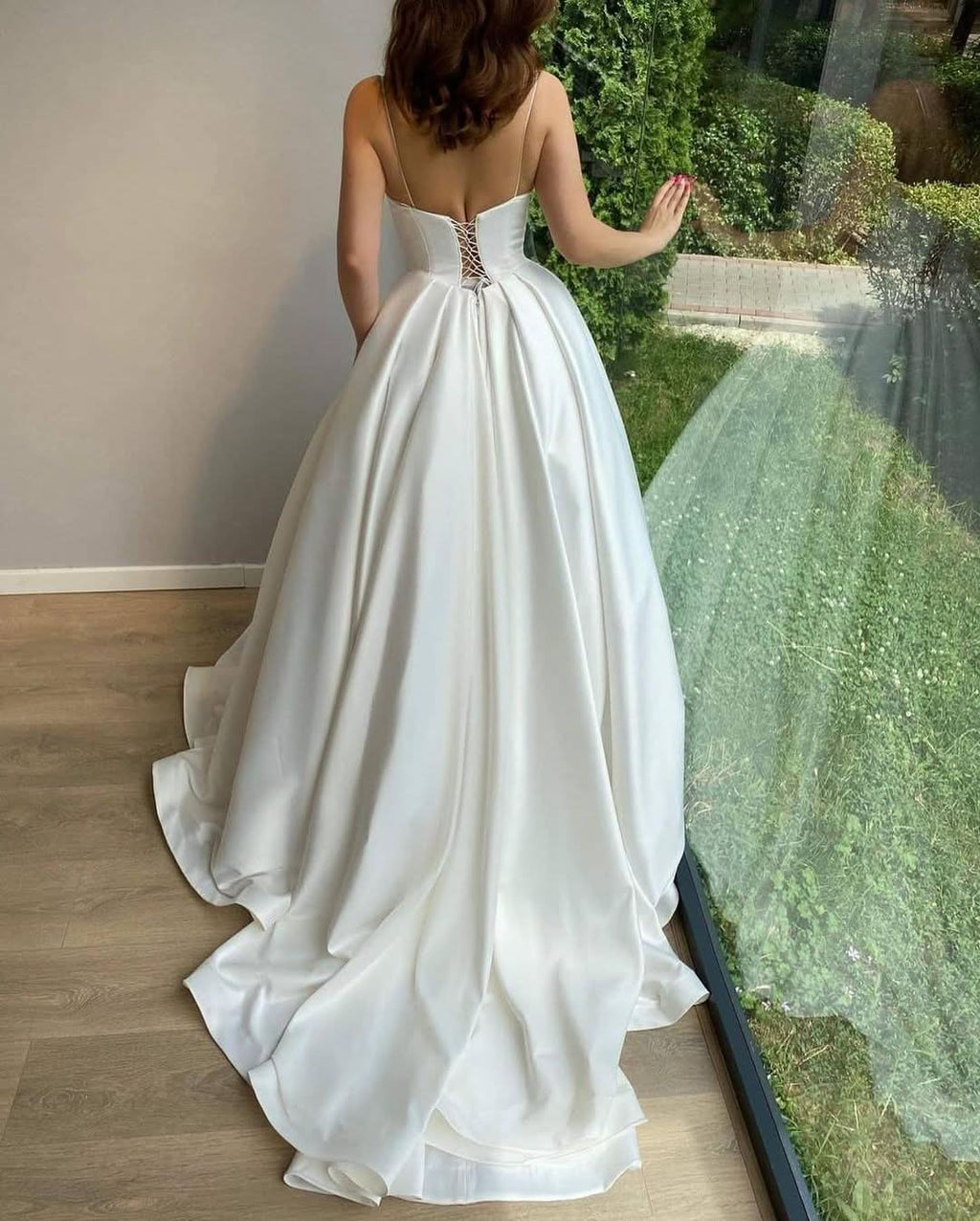 Ball Gowns Sweetheart Spaghetti Straps Long Satin Wedding Dress BM bride