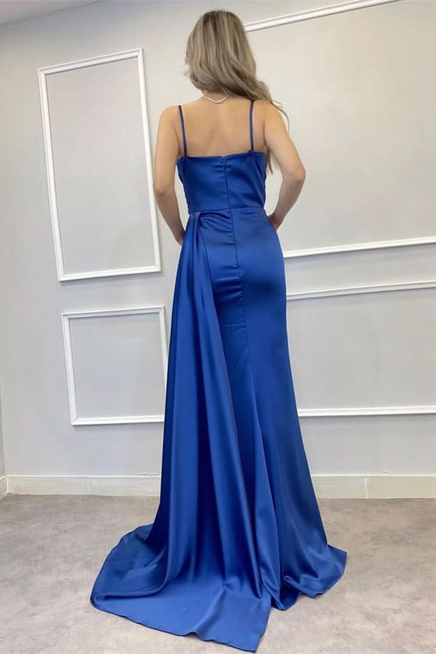 Spaghetti-Strap Beaded Long Mermaid Prom Dress with Split and Ruffles BM bride