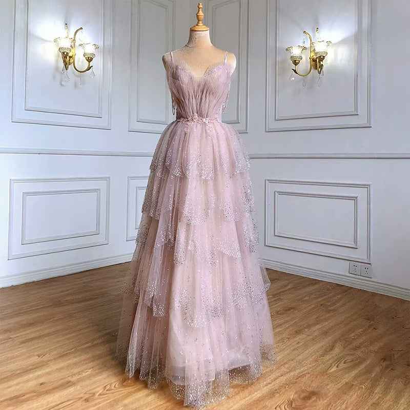 Charming Bead Embroidery Lavender Spaghetti Strap A Line Long Prom Dress