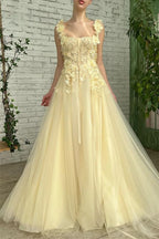 Daffodil Mermaid Strapless Sleeveless Evening Dress with Flowers On Sale BM bride