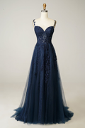 Spaghetti Strap Sweetheart Sleeveless Prom Dress With Appliques BMBRIDE
