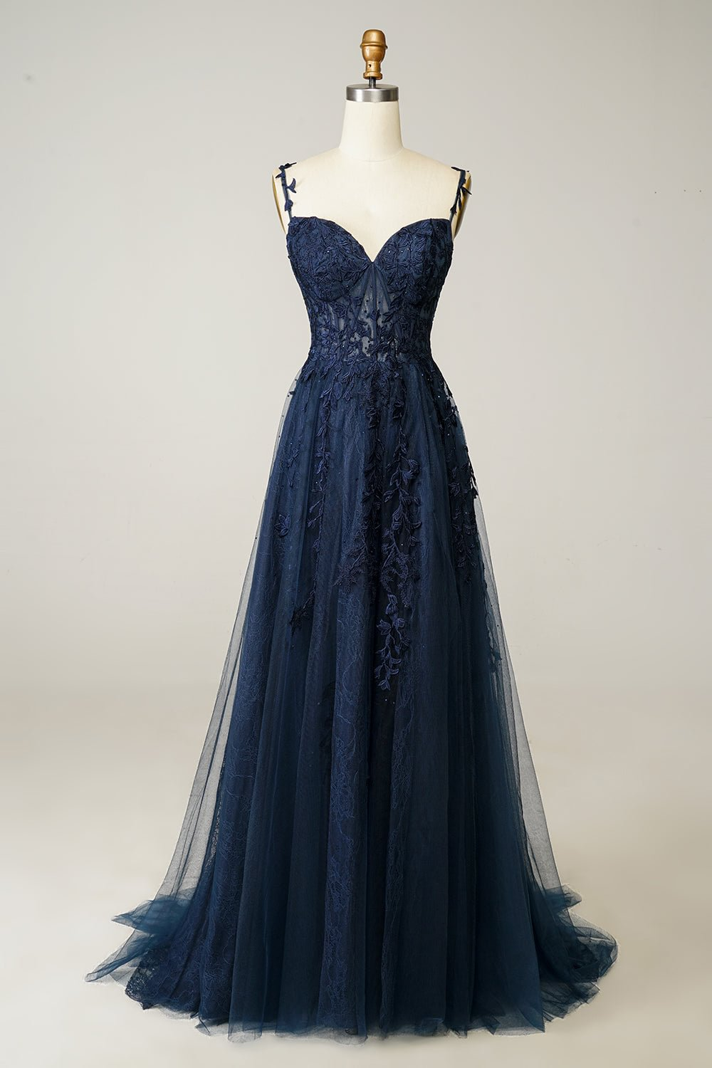Spaghetti Strap Sweetheart Sleeveless Prom Dress With Appliques BMBRIDE