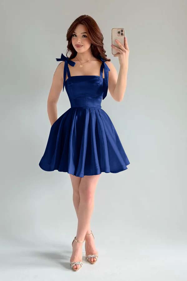 Spaghetti Strap Sleeveless Short A Line Prom Dress With Pleated
