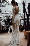 Long Sleeve Lace Mermaid Wedding Dress BM bride