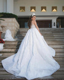 Long Ball Gown Jewel Neck Sweetheart Wedding Dress with Long Sleeves and Beading BM bride
