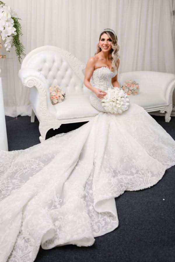 Sweetheart Floor-Length Backless Mermaid Wedding Dress with Lace Appliques BM bride