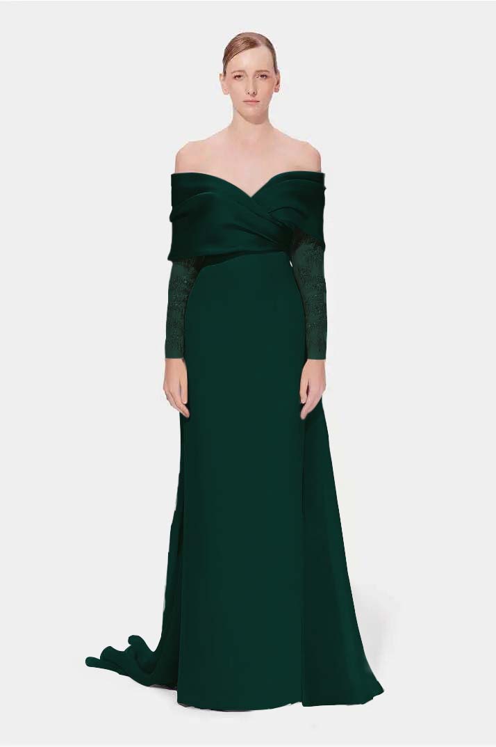 Off the Shoulder Long Sleeves Long Mermaid Prom Dress With Appliques BMBRIDE
