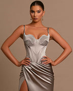 Fashionable Sliver Spaghetti Strap Mermaid Prom Dress With Split