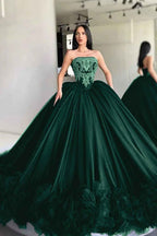 Gorgeous Strapless Ball Gown Prom Dress Sleeveless With Appliques Black