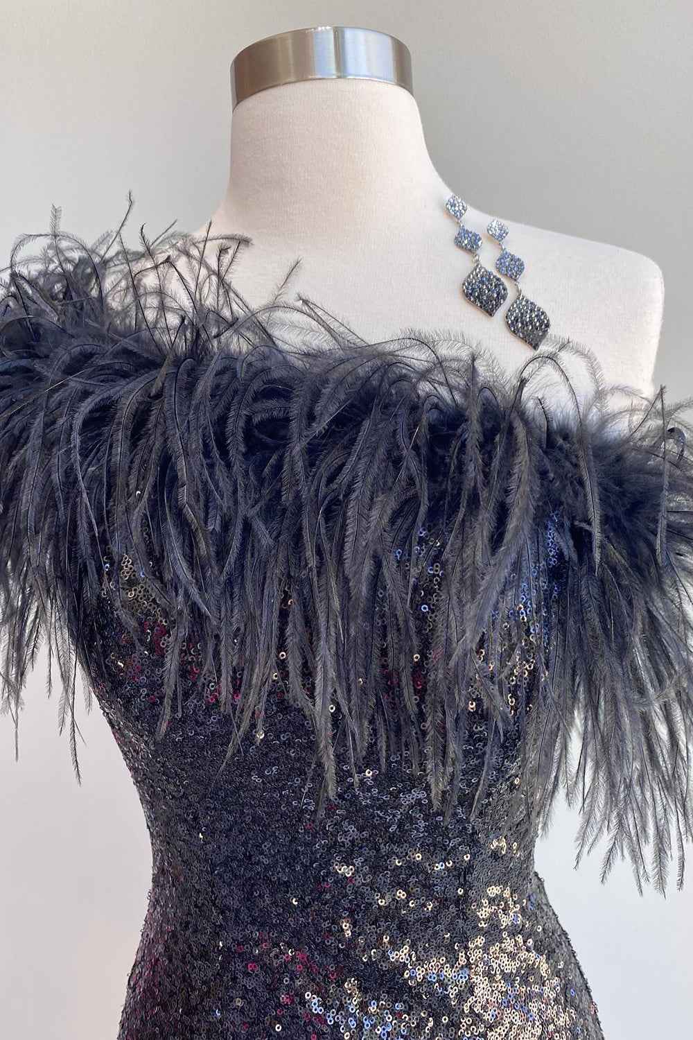 Blue Tight Sequins Homecoming Dress with Feathers Bmbride