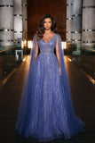Charming Lavender Evening Dress Prom Dress V Neck with Wide Straps Sequins BM bride