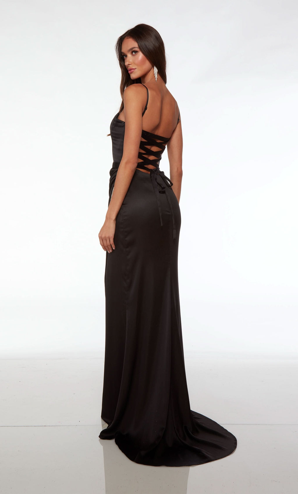 Formal Long Plunging Neckline Spaghetti Strap High Slit Dress BM bride