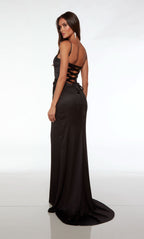 Formal Long Plunging Neckline Spaghetti Strap High Slit Dress BM bride