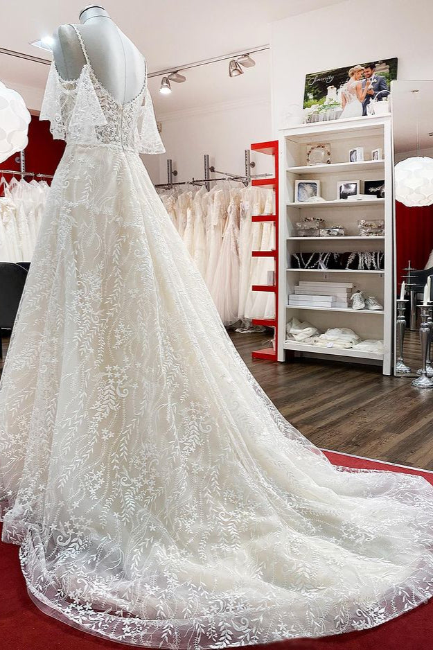 Long Sleeve A-Line Sweetheart Wedding Dress with Tulle Lace Appliques BM bride