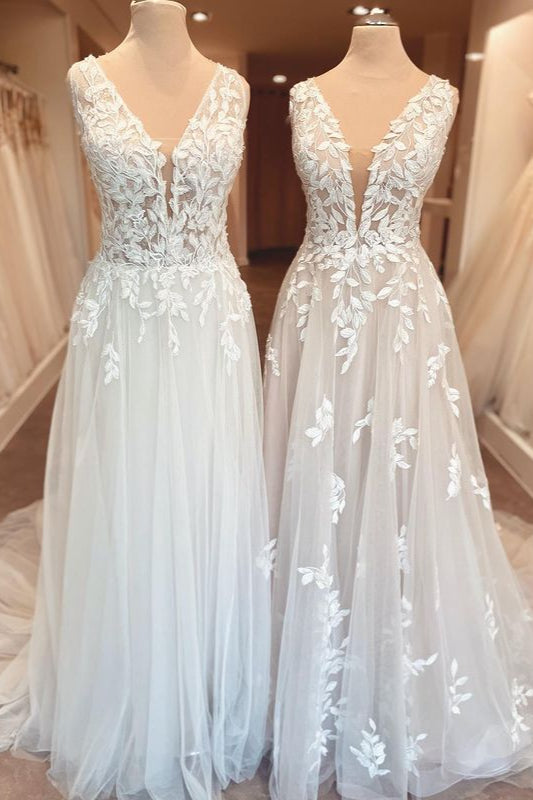 Sweetheart A-Line Wedding Dress Open Back Ruffles With Appliques Lace BM bride
