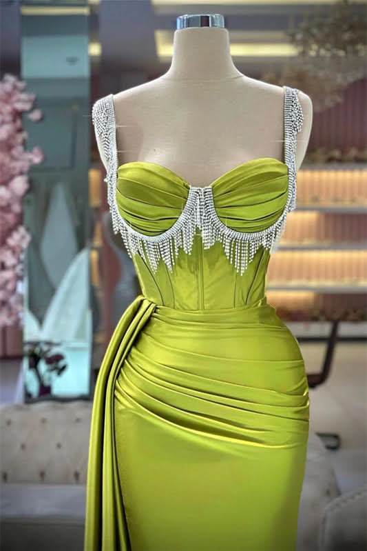 Gorgeous Sleeveless Mermaid Long Evening Dress with Straps and Tassels BM bride