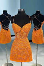 Stormy Spaghetti Straps Tight Short Homecoming Dress with Appliques Bmbride