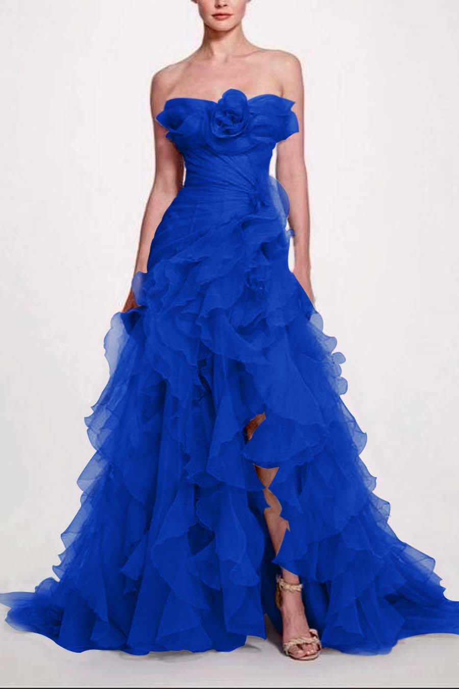 Strapless Sleeveless Long High Split Prom Dress With Pleated BMBRIDE