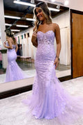 Charming Mermaid Sweetheart Neck Lace Long Prom Dress with Appliques BM bride