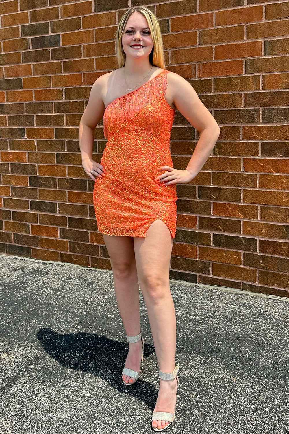Sparkly Blue Fringed One Shoulder Tight Sequins Short Homecoming Dress