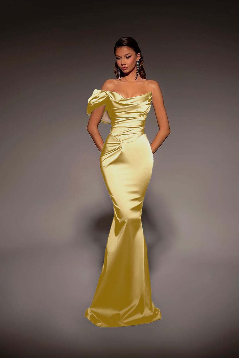 One Shoulder Strapless Long Mermaid Prom Dress With Pleated BMBRIDE