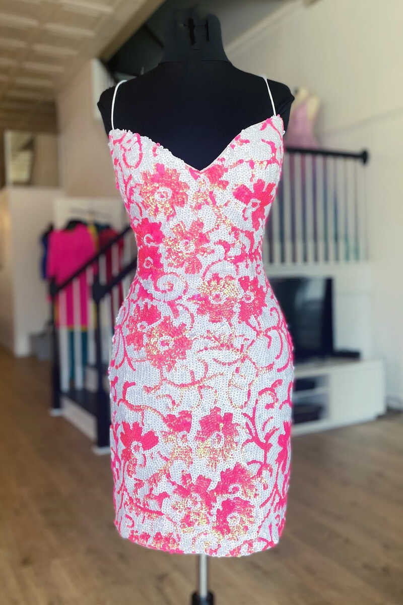 Flirty Pink V Neck Sequins Bodycon Short Mini Cocktail Dress BM bride