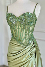 Trendy Mermaid Spaghetti Straps Silver Corset Prom Dress with Appliques