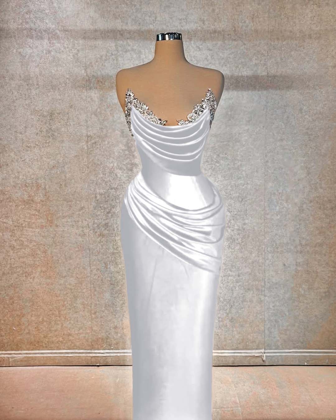 Chic Strapless Sleeveless Long Prom Dress With Beading Pleated