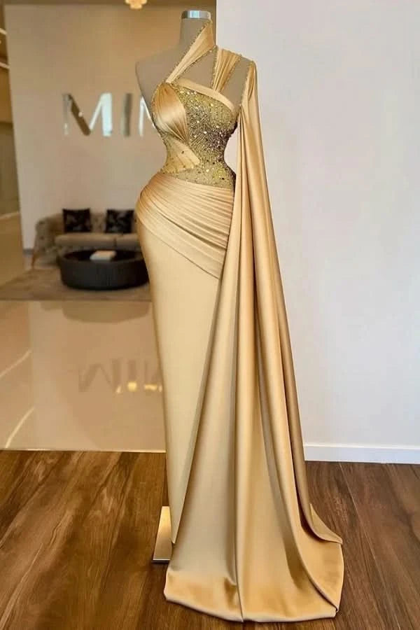 Luxurious Gold Asymmetric Mermaid Sheath Prom Dress BM bride