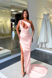 One-Shoulder Sleeveless Long Slit Mermaid Evening Dress BM bride