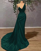 Ivory Elegant One-Shoulder Appliqued Mermaid Prom Dress with Ruffles BM bride