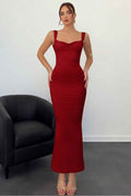 Straps Backless Sleeveless Long Mermaid Prom Dress With Pleated