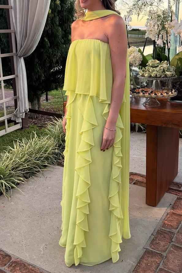 Chic Halter Strapless Sleeveless Long Prom Dress With Ruffles