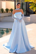 Sleeveless Strapless Long Prom Dress With Appliques Gloves