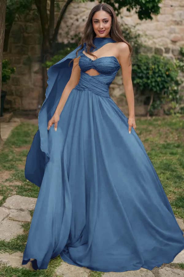 Strapless Sweetheart Sleeveless Long Prom Dress With Pleated