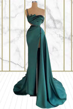 Emerald One Shoulder Mermaid Prom Dress with Rhinestone and Split BM bride